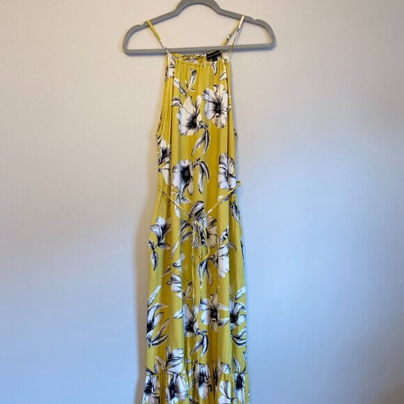 Banana Republic Yellow Floral Halter Maxi Dress with Pockets – Size M - Picture 1 of 4